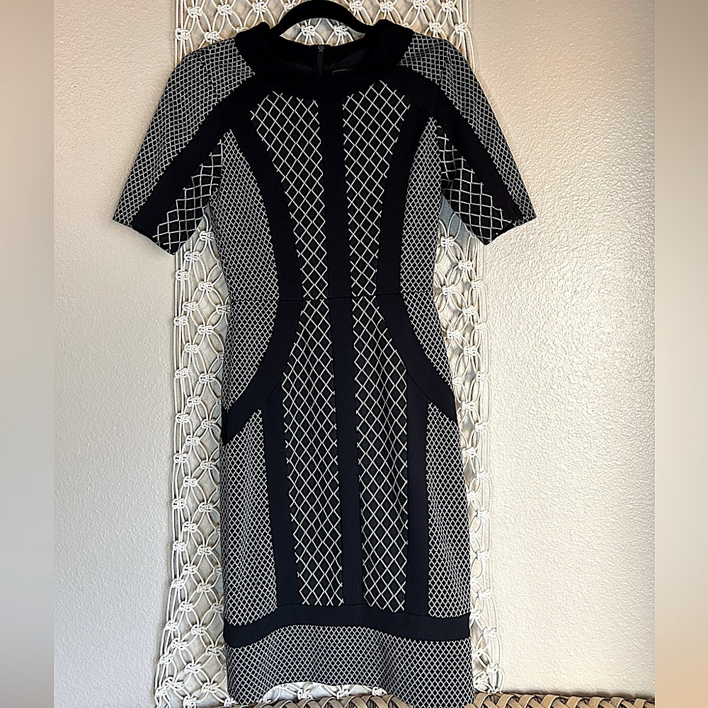 BCBGMAXAZRIA Camellia Womens Size XS. Sheath Black & White Sweater/Dress